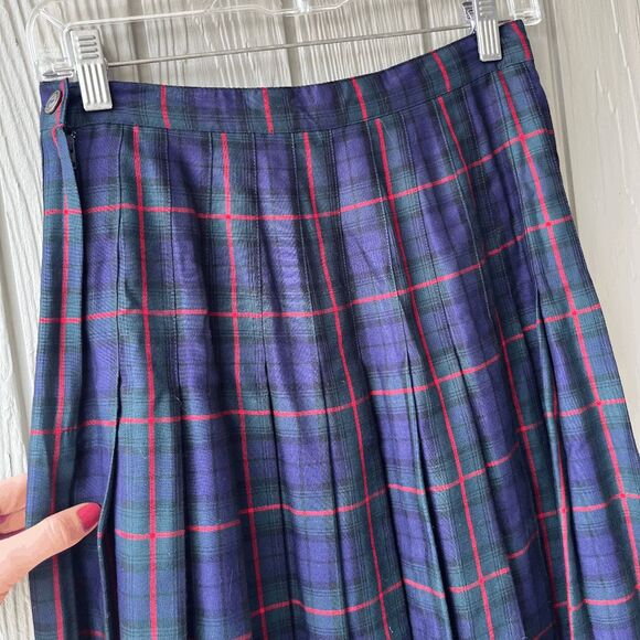 VTG 90s GAP Plaid Tartan Pleated Midi Skirt Rayon Grunge Academia Sz 8 - Picture 3 of 8